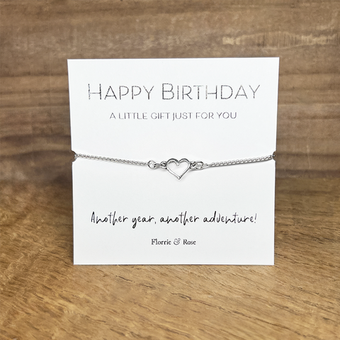 Heart Adjustable Chain Bracelet - Happy Birthday Foiled Cards