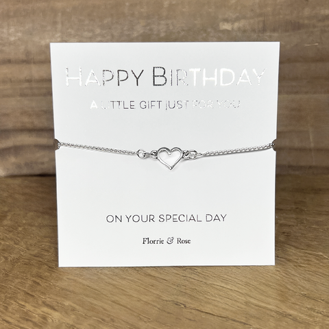 Heart Adjustable Chain Bracelet - Happy Birthday Foiled Cards