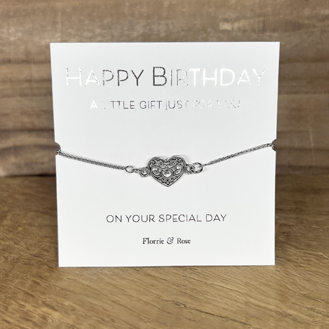 Heart Adjustable Chain Bracelet - Happy Birthday Foiled Cards