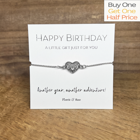 Heart Adjustable Chain Bracelet - Happy Birthday Foiled Cards