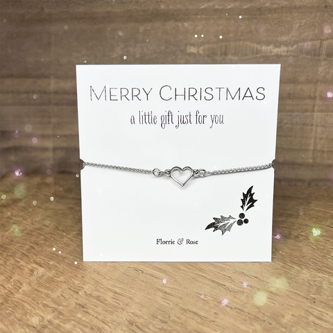 Heart Adjustable Chain Bracelet - Merry Christmas Foiled Card