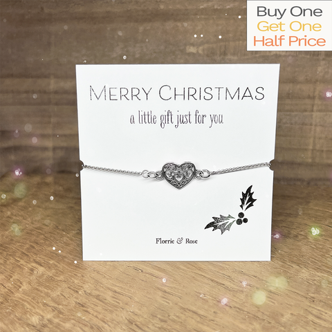 Heart Adjustable Chain Bracelet - Merry Christmas Foiled Card